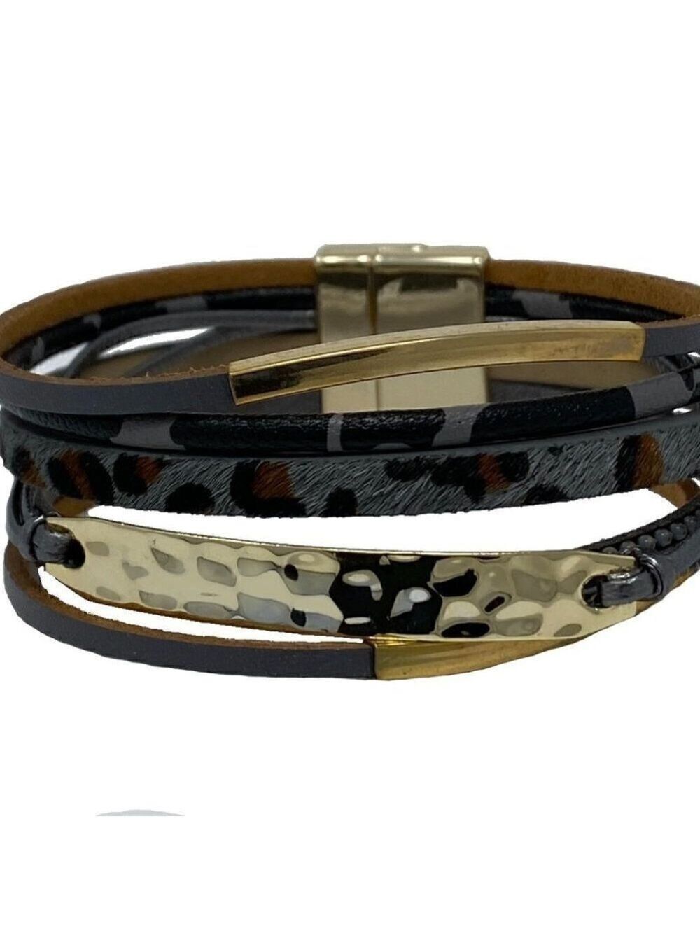 Blue and goldtone strappy bracelet with animal print - Picture 3 of 3